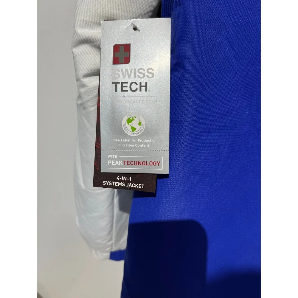 Swiss Tech Mens 4-in-1 Systems Jacket Neon Yellow Blue White Winter Coat NEW